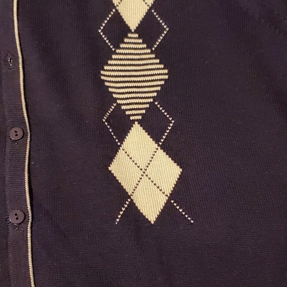 Womens Sport Haley Argyle Golf Cardigan Navy Blue Cream Sz L Dark Academia - Picture 3 of 10
